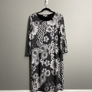 Studio One New York Women’s L Black White Floral Dress Liquid Knit Whimsigoth